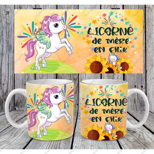 Modèle de sublimation  design template mug11oz  png licorne de mère en fille 3