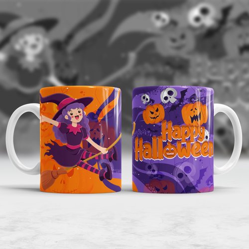 Modèle de sublimation  design template mug11oz  png  thème happy halloween n° 1