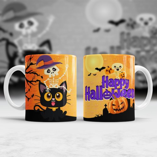 Modèle de sublimation  design template mug11oz  png  thème happy halloween n° 3
