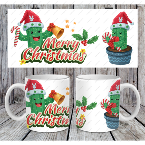 Modèle de sublimation  design template mug11oz merry christmas cactus