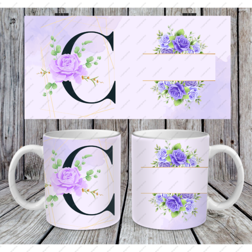 Modèle de sublimation  design template mug11oz  png lettre c emplacement prénom