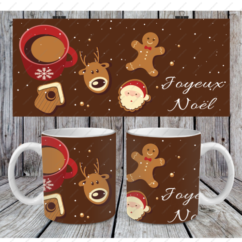 Modèle de sublimation  design template mug11oz  png joyeux noël bonhomme pain d'épice