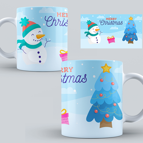 Modèle de sublimation  design template mug11oz  png  bonhomme de neige merry christmas