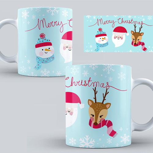 Modèle de sublimation  design template mug11oz  png  merry christmas motif père noël , renne