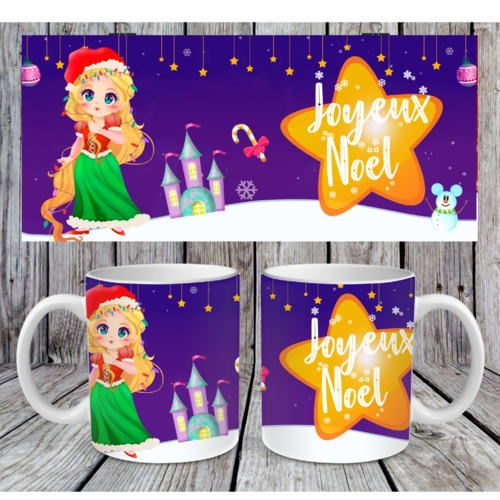 Modèle de sublimation  design template mug11oz  png  joyeux noël thème princesse 3