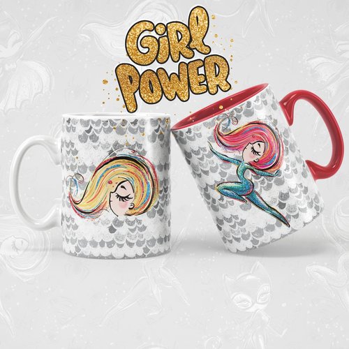 Modèle de sublimation  design template mug11oz  png personnages  girl power n° 2 super héros