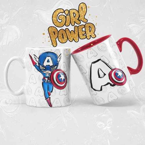 Modèle de sublimation  design template mug11oz  png personnages  girl power n° 7 super héros