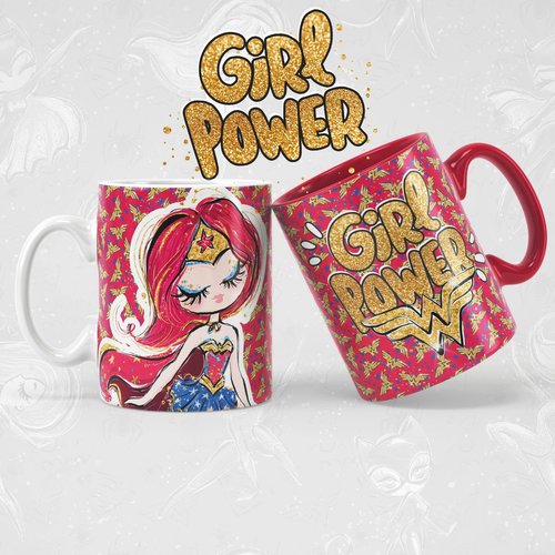 Modèle de sublimation  design template mug11oz  png personnages  girl power n° 8 super héros