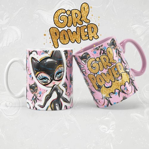 Modèle de sublimation  design template mug11oz  png personnages  girl power n° 9 super héros