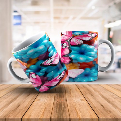 Modèle de sublimation  design template mug11oz  png thème  papillons n° 5