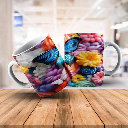 Modèle de sublimation  design template mug11oz  png thème  papillon n° 6