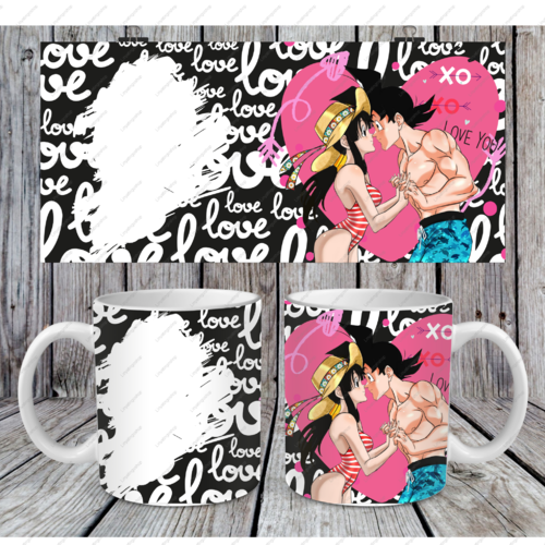 Modèle de sublimation  design template mug11oz  png thème  saint valentin personnages mangas + emplacement texte