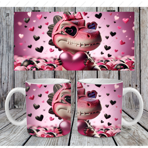 Modèle de sublimation  design template mug11oz  png thème  saint valentin dinosaure n° 1
