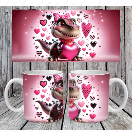 Modèle de sublimation  design template mug11oz  png thème  saint valentin dinosaure n° 2