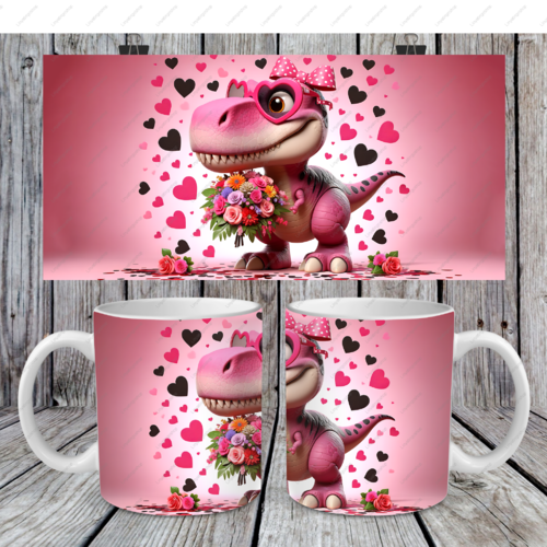 Modèle de sublimation  design template mug11oz  png thème  saint valentin dinosaure n° 4