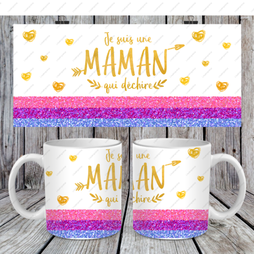 Modèle de sublimation  design template mug11oz  png thème  fête des mères maman /je suis une maman qui déchire