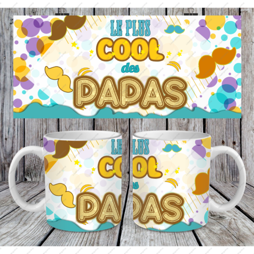 Modèle de sublimation  design template mug11oz  png thème  fête des pères  papa / le plus cool des papas