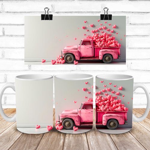 Modèle de sublimation  design template mug11oz  png thème  saint valentin 3d camionnette n° 10