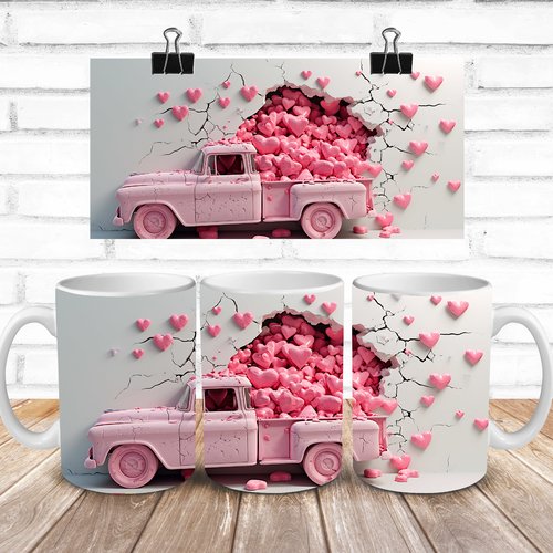 Modèle de sublimation  design template mug11oz  png thème  saint valentin 3d camionnette n° 12