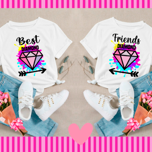 Pack 2 modèles de sublimation t shirts  et plus encore  design template  png thème best friends motif diamants