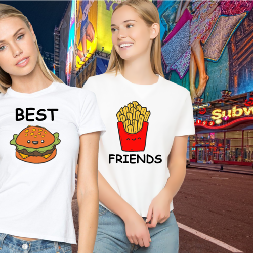 Pack 2 modèles de sublimation t shirts  et plus encore  design template  png thème best friends motif burger frites