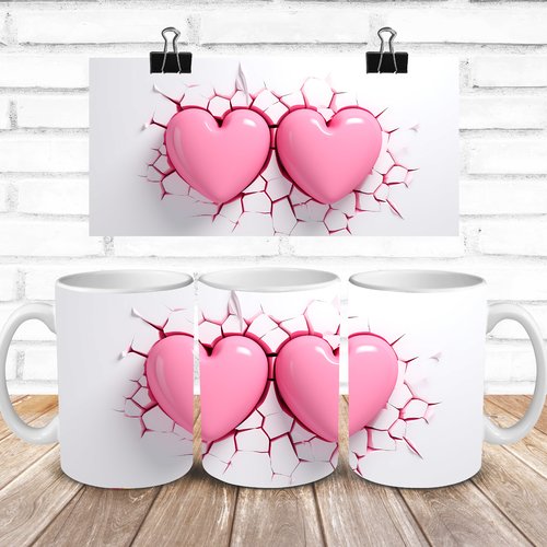 Modèle de sublimation  design template mug11oz  png thème  saint valentin cœurs