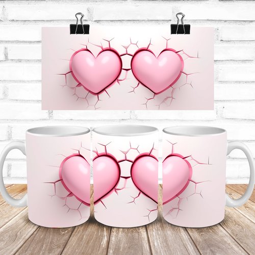 Modèle de sublimation  design template mug11oz  png thème  saint valentin cœurs 2