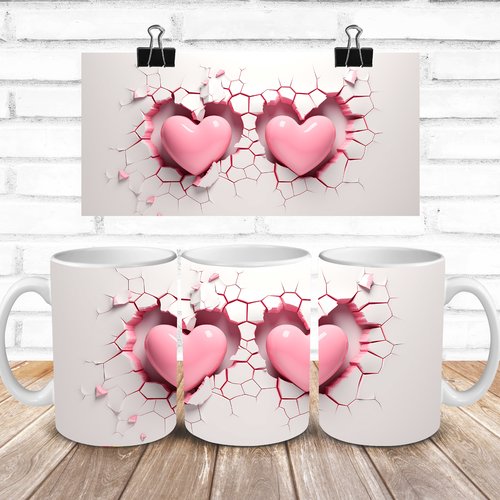 Modèle de sublimation  design template mug11oz  png thème  saint valentin cœurs 3