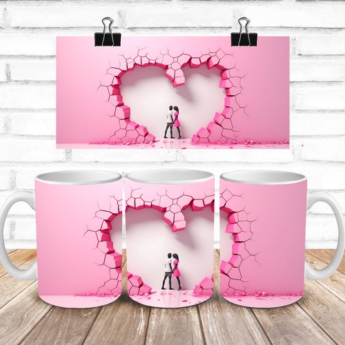 Modèle de sublimation  design template mug11oz  png thème  saint valentin cœur couple