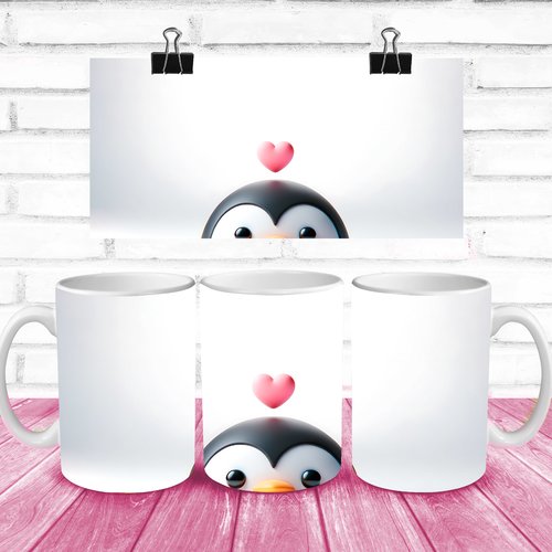 Modèle de sublimation  design template mug11oz  png thème  saint valentin coeur pingouin