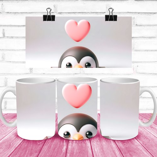 Modèle de sublimation  design template mug11oz  png thème  saint valentin coeur pingouin