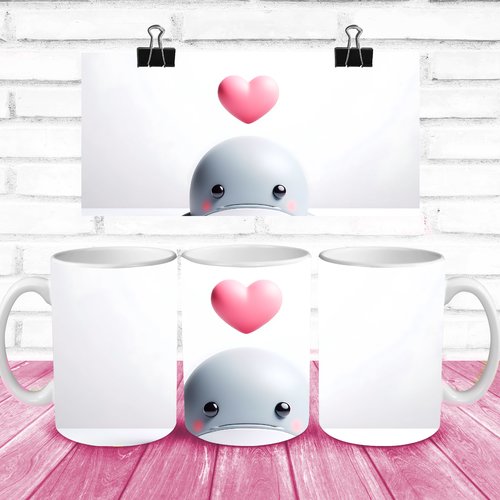 Modèle de sublimation  design template mug11oz  png thème  saint valentin coeur dauphin