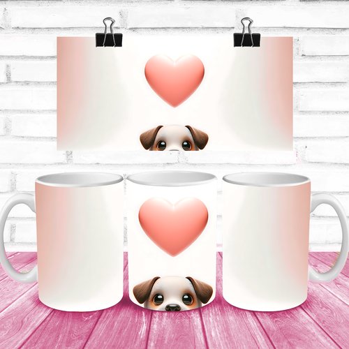 Modèle de sublimation  design template mug11oz  png thème  saint valentin coeur chien