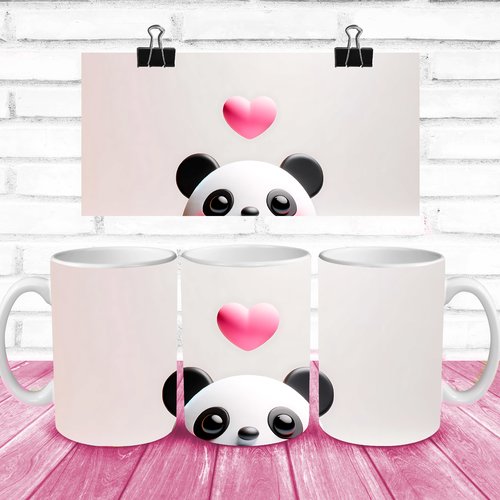 Modèle de sublimation  design template mug11oz  png thème  saint valentin coeur panda