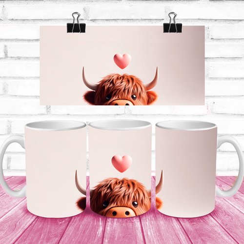Modèle de sublimation  design template mug11oz  png thème  saint valentin coeur vache