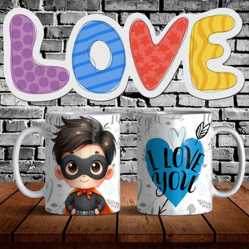 Modèle de sublimation  design template mug11oz  png thème super héros i love you 4