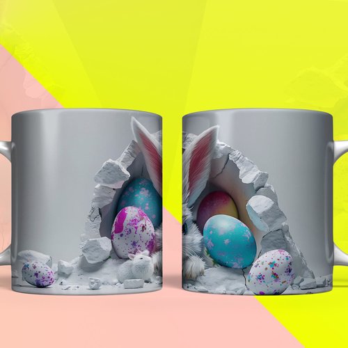 Modèle de sublimation  design template mug11oz  png thème pâques lapin 3d n° 10