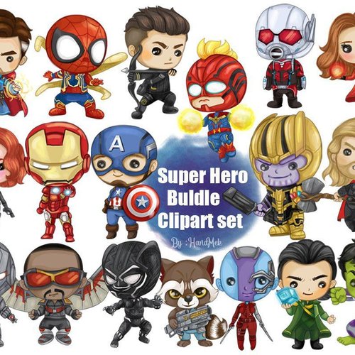 Bundle 18 cliparts png clipart thème super héros personnages téléchargement numérique