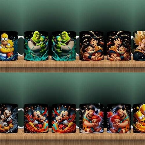 Pack 33 designs mug  sublimation 11 oz thème personnage dessin animé papa enfant