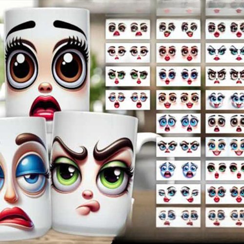Pack 30 designs mug 11 oz png  funny faces