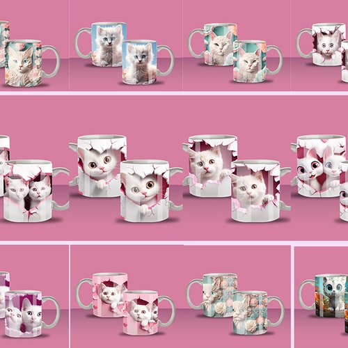 Pack 100 designs png 11 oz thème chat 3d