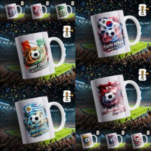 Pack de 39 designs mugs à sublimation coupe du monde pays | mugs de 325 ml | téléchargement immédiat