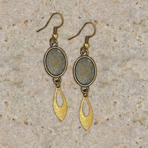 Boucles d'oreilles support de cabochon ovale 10 x 14 mm goutte or 