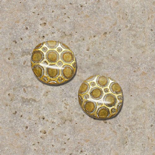 2 cabochons ronds 12 mm rond jaune fond or