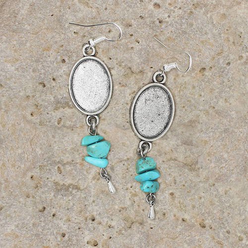 Support b.o pour cabochon  13 x 18 mm howlite turquoise 