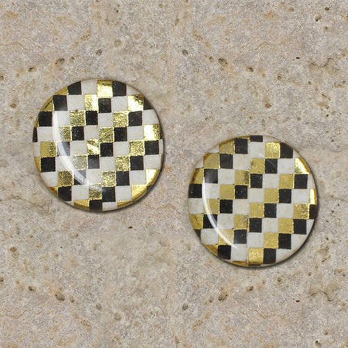 2 cabochons ronds 20 mm damier or