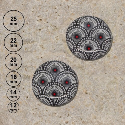 2 cabochons en résine motif japonais 25, 22, 20,18,14, 12 mm
