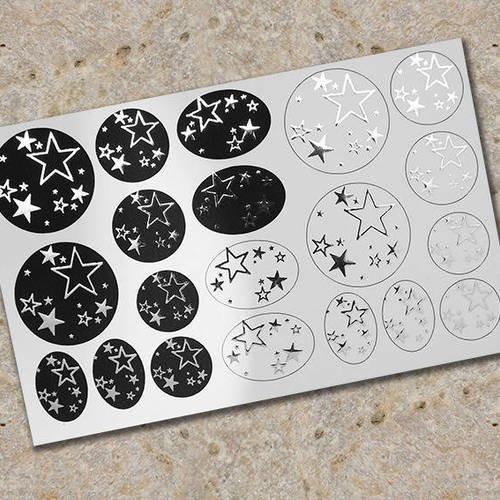 20 images de cabochons à découper étoiles argent noir blanc 