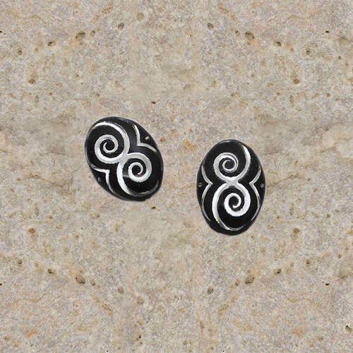 2 cabochons 10 x 14 mm en résine impression spirales argent