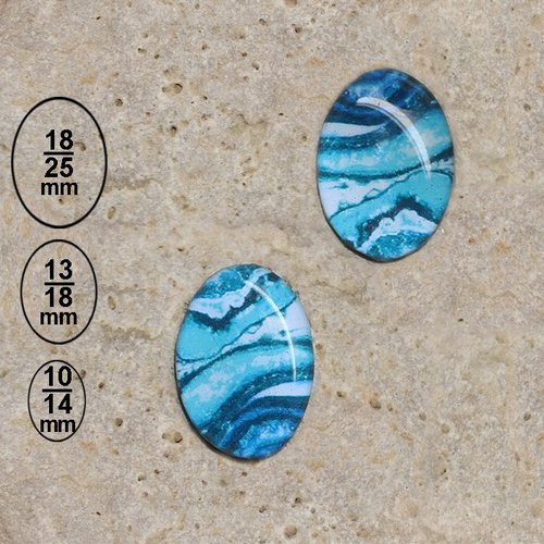 2 cabochons jaspe, bleu, 18-25, 13-18, 10-14 mm